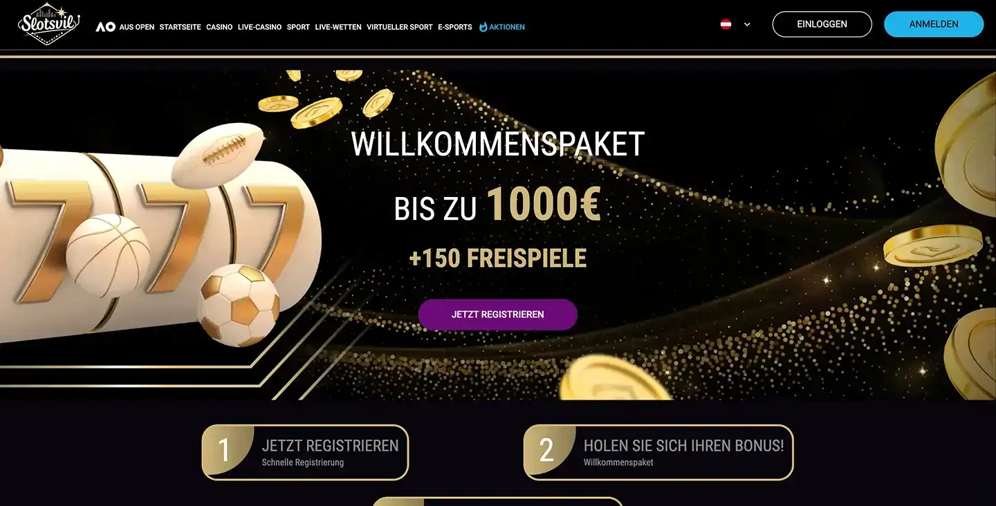 SlotsVil Casino hero section screenshot